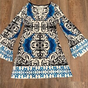 Women's Blue and Black Patterned Swim Coverup